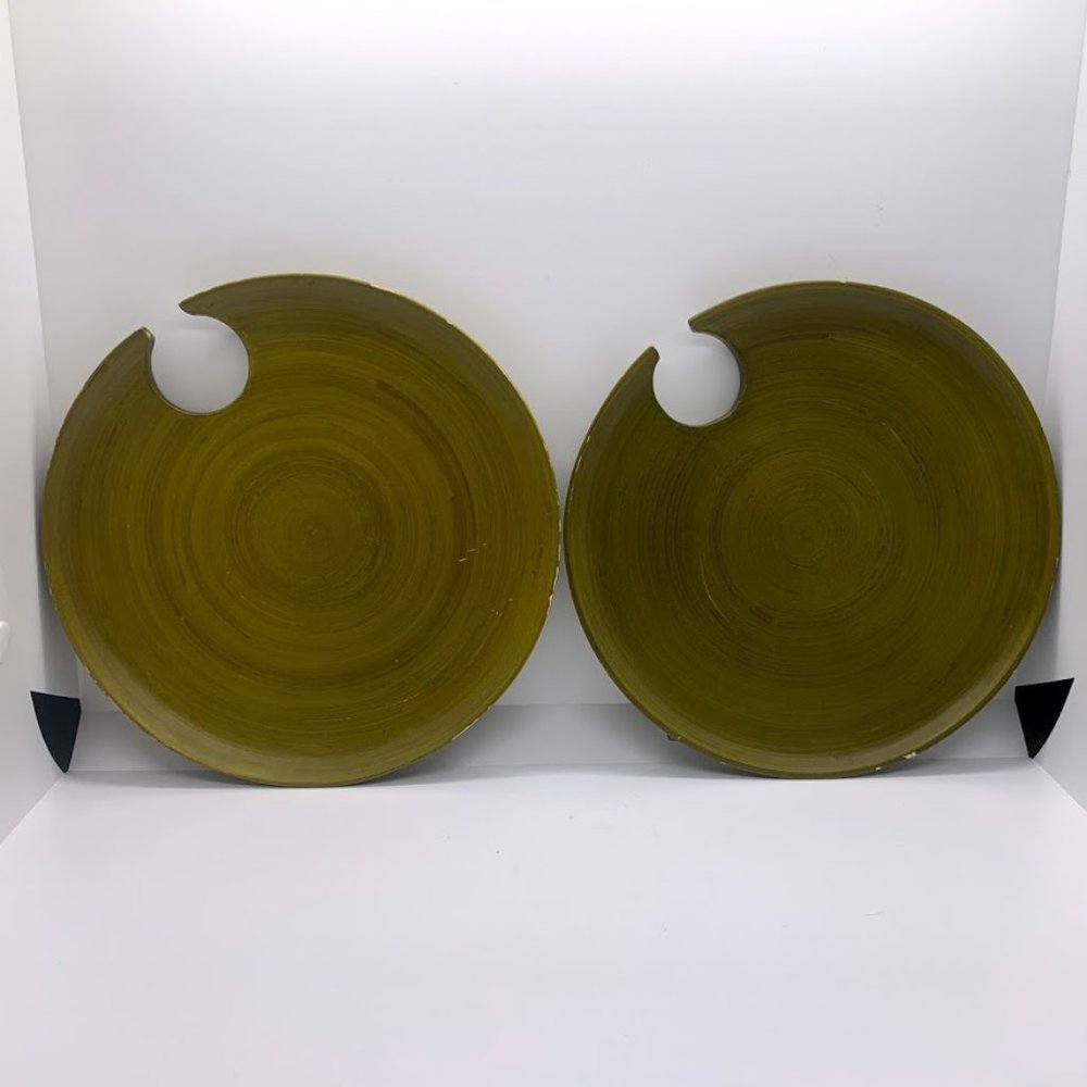 Bamboo Appetizer Wine Holder Plates, Set of 2